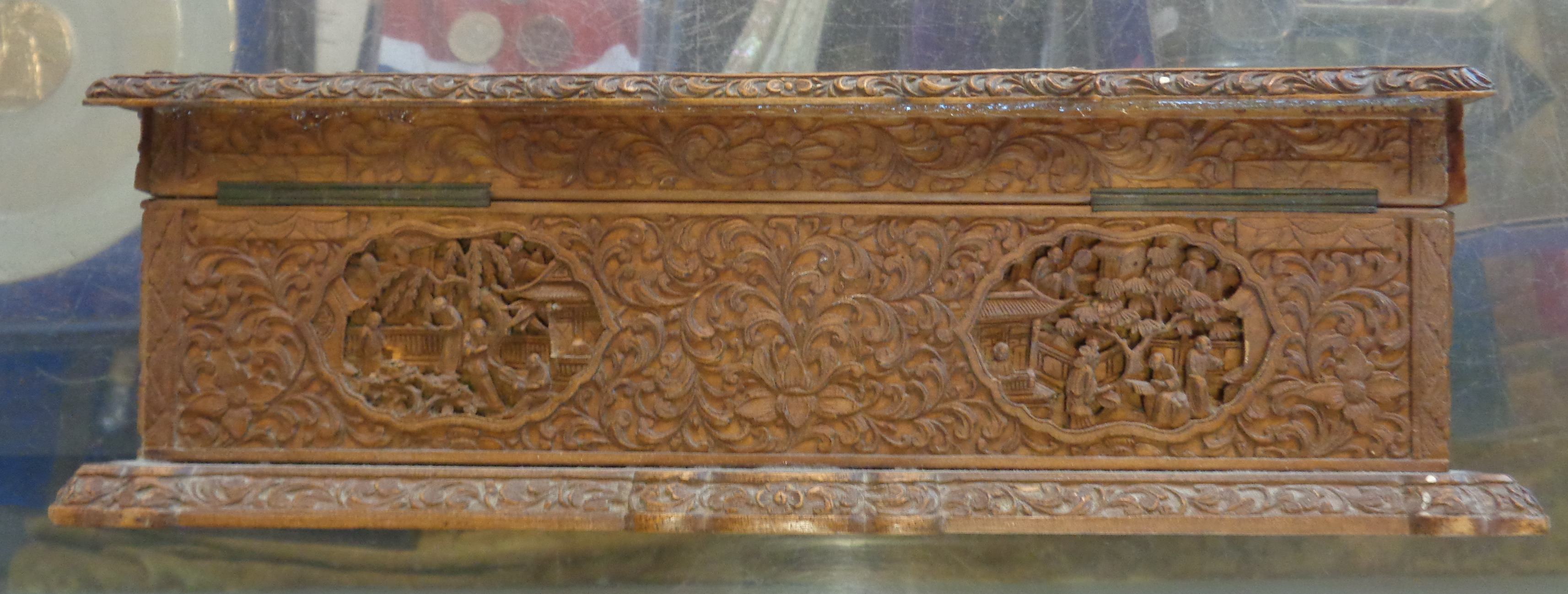 Chinese Canton carved wood casket - Image 6 of 6