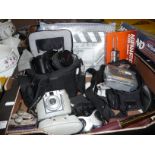 Canon EOS 350 D digital camera in bag, a Canon MD111 video camcorder kit, an Agfamatic tele 4008