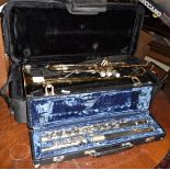 Modern brass trumpet by John Packer, and a Sapphire flute by Rosetti of London (both cased)