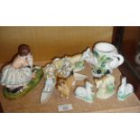 Beswick Scottie dog, continental porcelain group of girl with dog, a Victorian porcelain salt in the