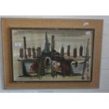 Mid-century picture of an abstract industrial scene signed Thomson and dated 1969