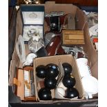 Miscellaneous items, inc. carpet bowls set, cameras, Wembley 1924 exhibition commemorative cup and