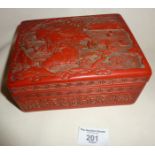 Chinese cinnabar box, approx. 15.5cm long