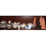 Three terracotta wise men, Royal Worcester Evesham tureens and other china, inc. Masons ginger jars