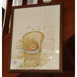 Watercolour of a ginger cat in a basket chair