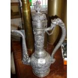 Tibetan silver (unmarked) ewer with dragon handle, 42cm high