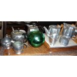 Arts & Crafts pewter tea set by The Alexander Clark Company, a Picquot ware tea set with tray and
