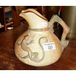 Royal Worcester blush ivory jug with applied lizard decoration (chip to spout)