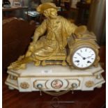 19th c. French marble and ormolu clock surmounted by a figure of a Carolean male artist