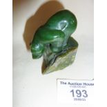 Green stone / Jadeite carved bear on rock, approx. 5.5cm high possibly Inuit