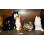 Beswick white cat, Winstanley grey tabby, Babbacombe ginger tom, and a black cat