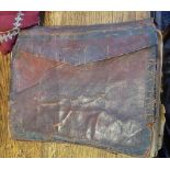 Antique leather covered Koran with fabric holder