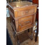 19th c. French marble topped pot cupboard with drawer and cupboard standing on turned legs