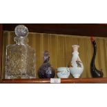 Chinese milk glass with figures decoration, a Caithness glass scent bottle, two other pieces and a