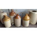 Four stoneware flagons and two barrels
