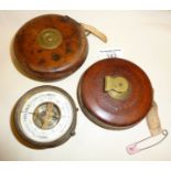 Two leather cased measuring tapes by Hockley Abbey and Chesterman, with a small copper cased