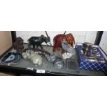 Tribal Art: Two carved stone hippopotamus figure (one by David Chimuka) and other figurines, etc.