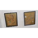 Three Japanese prints on silk signed and stamped