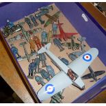 RAF Airplane (tinplate) plus 30 aircrew figures inc. pilots with small planes by Britains and
