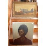 Oil portrait of an African woman by Robert Mercer signed and dated 1963 and a painting of farm