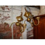 Pair brass three branch chandeliers