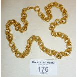 18ct gold fancy chain necklace with alternating textured and plain circular links, marked as 750.