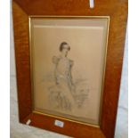 Early 19th c. pencil portrait of a gentleman soldier in maple frame, inscribed Christopher Craven