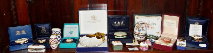 Halcyon Days, Royal Worcester, Staffordshire Enamels, enamel pill boxes in original boxes,