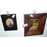 Portrait miniature of a lady with a bonnet and a portrait in oils of Princess Charlotte, daughter of