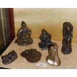 Six various bronzed figurines inc. John Letts resin classical lady