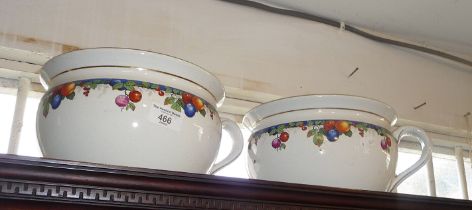 Pair of antique chamber pot planters with fruit border