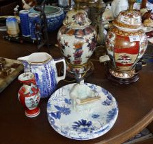 Two china table lamps and other china