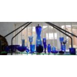 Large collection of Bristol and other blue glassware