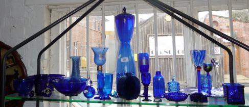 Large collection of Bristol and other blue glassware