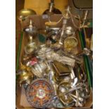 Large quantity of assorted silver plate, inc. triple candlestick, cocktail shaker etc., inc. some