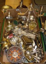 Large quantity of assorted silver plate, inc. triple candlestick, cocktail shaker etc., inc. some