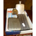 Rolls Razor, cigarette case, boxed harmonicas and a hip flask