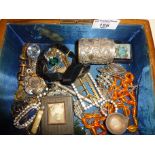 Antique and vintage jewellery, silver fob, buckles, brooches, etc.