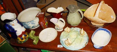 Sylvac Art Deco bunnies posy dish, Victorian jug, 19th c. pearlware grinning toby jug, etc.