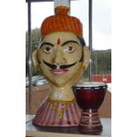 Painted papier mache Indian man bust and an African hand drum