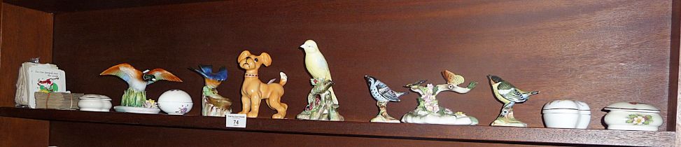 Beswick dog (A/F), and six Adderley china bird figurines and others