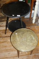 Victorian ebonised two-tier tripod table, together with a brass topped occasional table