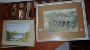 A watercolour painting by H.E. HARMAN titled verso 'across the Arun', and another