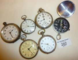 Pocket watches - some missing crystals. Inc. a Railway Regulator, a Muret, Railway Timekeeper,