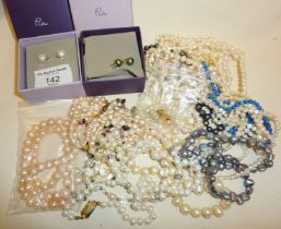 Genuine pearl necklaces and other jewellery some with silver clasps