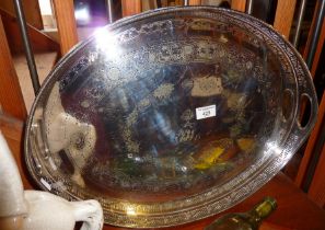 Large galleried oval Sheffield plate tray, approx. 51cm wide