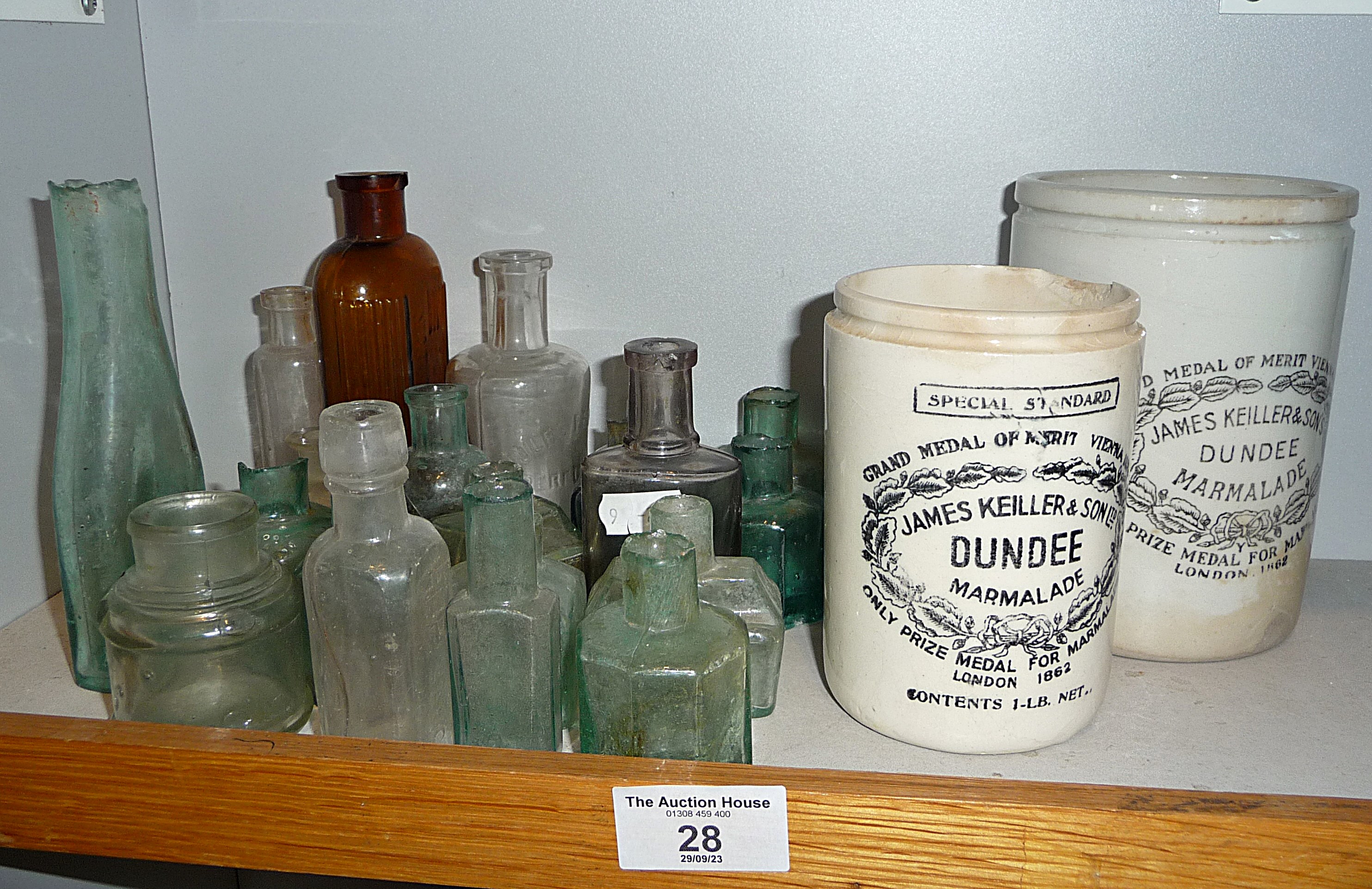 Quantity of old glass ink bottles, etc.