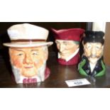 Small Royal Doulton character or toby jug and two others by Silton and Westminster Pottery