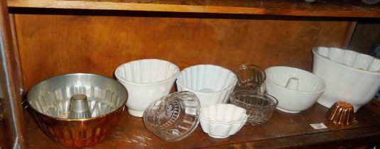 Collection of china and glass jelly and aspic moulds