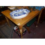 Victorian pine kitchen table on turned legs, 4' long x 3' wide